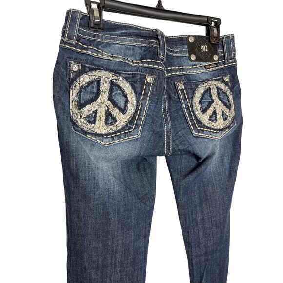 Miss Me Peace Sign Skinny Jeans Size 27 Embellished - Picture 1 of 10